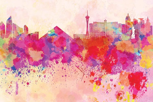 Las Vegas: Las Vegas Skyline In Watercolor Background by Paul Rommer