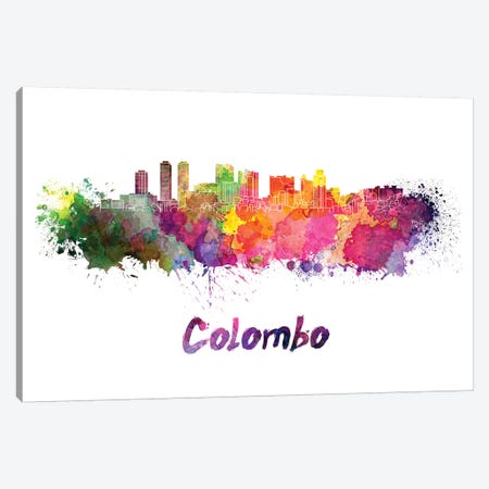 Colombo Skyline In Watercolor Canvas Print #PUR149} by Paul Rommer Canvas Art Print