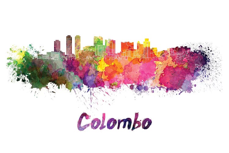 Colombo Skyline In Watercolor by Paul Rommer wall art