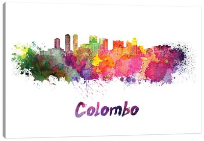Colombo Skyline In Watercolor Canvas Art Print - Sri Lanka