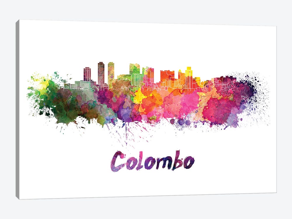 Colombo Skyline In Watercolor by Paul Rommer 1-piece Art Print