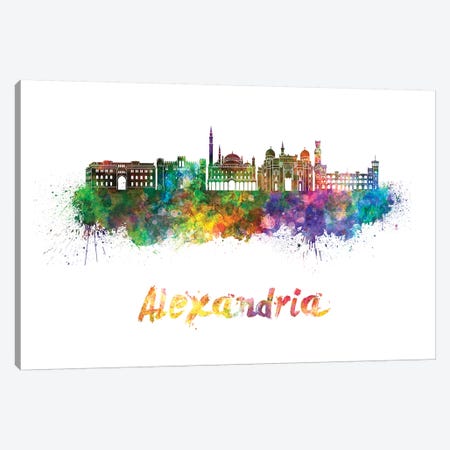Alexandria Skyline In Watercolor Canvas Print #PUR14} by Paul Rommer Canvas Art