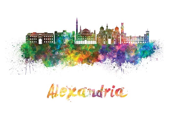 Egypt: Alexandria Skyline In Watercolor by Paul Rommer