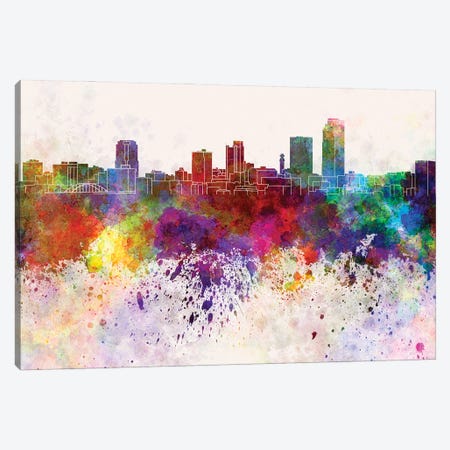 Little Rock Skyline In Watercolor Background Canvas Print #PUR1512} by Paul Rommer Canvas Artwork