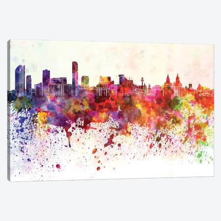 Liverpool Skyline In Watercolor Background Canvas Print #PUR1513} by Paul Rommer Canvas Wall Art