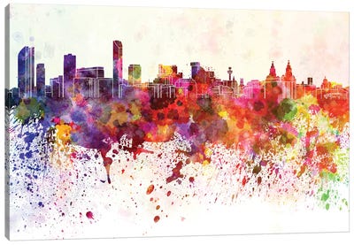 Liverpool Skyline In Watercolor Background Canvas Art Print - Liverpool