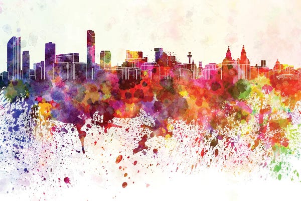 Liverpool: Liverpool Skyline In Watercolor Background by Paul Rommer