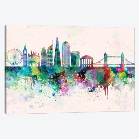 London V2 Skyline In Watercolor Background Canvas Print #PUR1518} by Paul Rommer Canvas Artwork