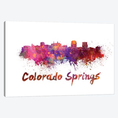 Colorado Springs Skyline In Watercolor Canvas Print #PUR151} by Paul Rommer Canvas Art