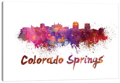 Colorado Springs Skyline In Watercolor Canvas Art Print