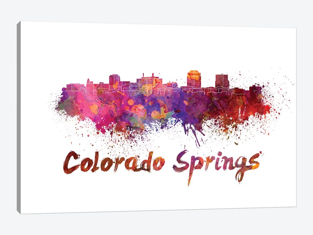 Colorado Springs Skyline In Watercolor by Paul Rommer 1-piece Canvas Art