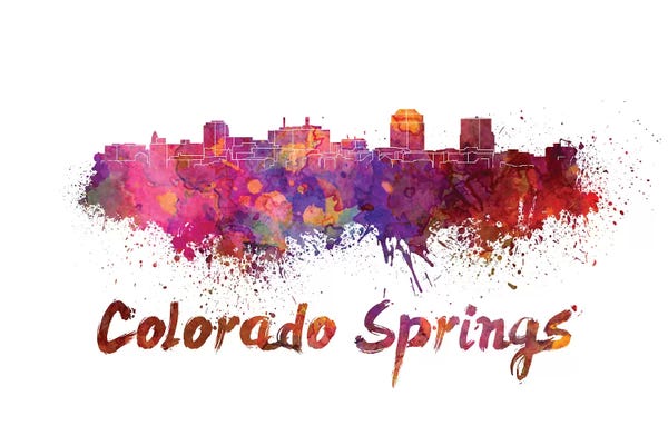 Colorado: Colorado Springs Skyline In Watercolor by Paul Rommer