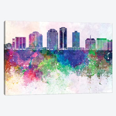 Long Beach V2 Skyline In Watercolor Background Canvas Print #PUR1520} by Paul Rommer Canvas Art Print