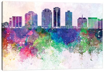 Long Beach V2 Skyline In Watercolor Background Canvas Art Print