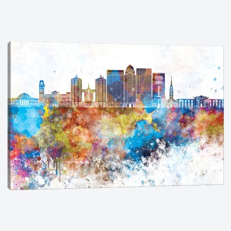 Louisville II Skyline In Watercolor Background Canvas Print #PUR1524} by Paul Rommer Canvas Wall Art