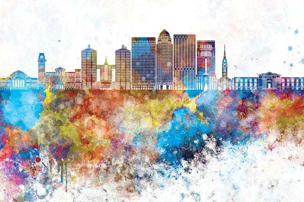 Kentucky: Louisville II Skyline In Watercolor Background by Paul Rommer