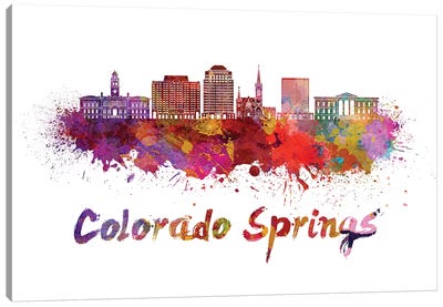 Colorado Springs Skyline In Watercolor II Canvas Art Print - Colorado Art