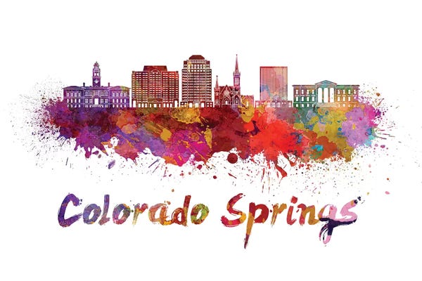 Paul Rommer: Colorado Springs Skyline In Watercolor II by Paul Rommer