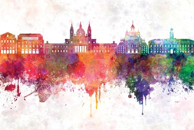 Madrid II Skyline In Watercolor Background by Paul Rommer art print