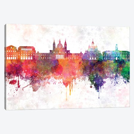 Madrid II Skyline In Watercolor Background Canvas Print #PUR1531} by Paul Rommer Canvas Artwork