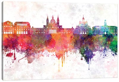 Madrid II Skyline In Watercolor Background Canvas Art Print - Community Of Madrid Art