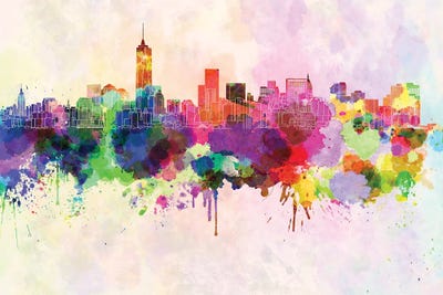 Manhattan Skyline In Watercolor Background by Paul Rommer framed wall art