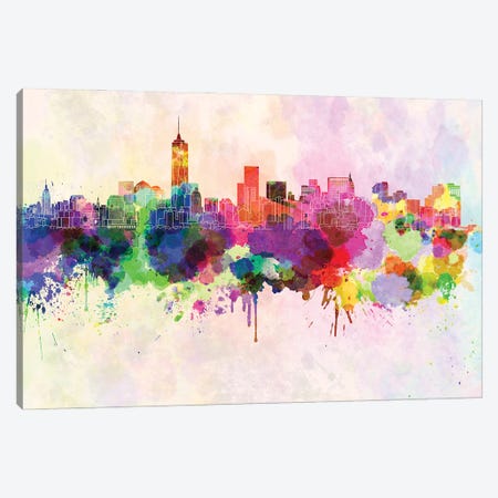 Manhattan Skyline In Watercolor Background Canvas Print #PUR1537} by Paul Rommer Canvas Art Print