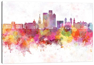 Medellin Skyline In Watercolor Background Canvas Art Print - Colombia
