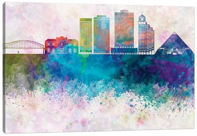 Memphis II Skyline In Watercolor Background Canvas Art Print - Tennessee Art