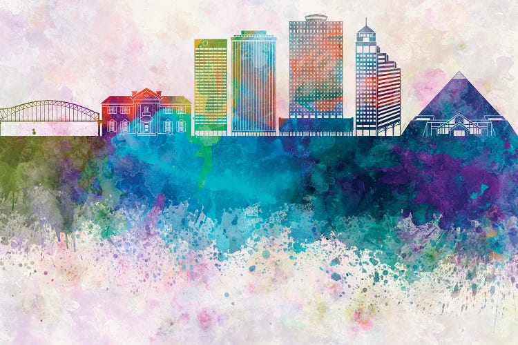 Memphis II Skyline In Watercolor Background