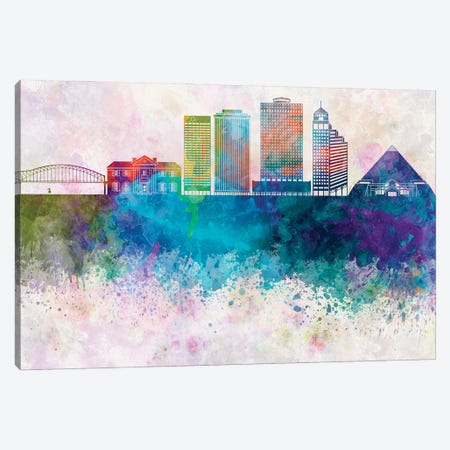 Memphis II Skyline In Watercolor Background Canvas Print #PUR1546} by Paul Rommer Canvas Wall Art