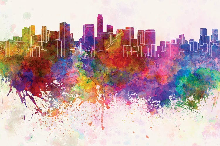 Mexico City Skyline In Watercolor Background