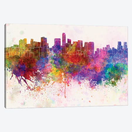 Mexico City Skyline In Watercolor Background Canvas Print #PUR1549} by Paul Rommer Canvas Art Print