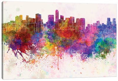 Mexico City Skyline In Watercolor Background Canvas Art Print - Mexico Art