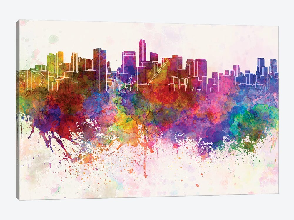 Mexico City Skyline In Watercolor Background by Paul Rommer 1-piece Art Print