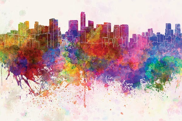 Mexico City: Mexico City Skyline In Watercolor Background by Paul Rommer