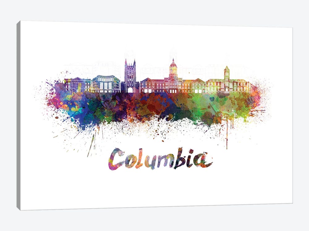 Columbia Mo Skyline In Watercolor by Paul Rommer 1-piece Canvas Art Print
