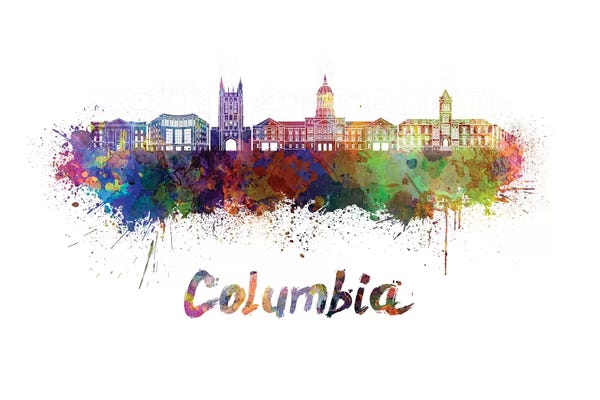 Missouri: Columbia Mo Skyline In Watercolor by Paul Rommer