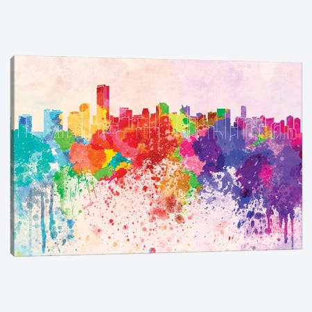 Miami Skyline In Watercolor Background Canvas Print #PUR1551} by Paul Rommer Canvas Art