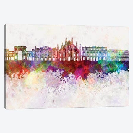 Milan II Skyline In Watercolor Background Canvas Print #PUR1553} by Paul Rommer Canvas Wall Art