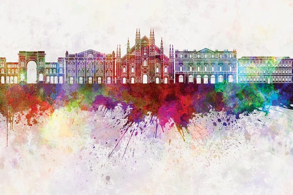 Lombardy: Milan II Skyline In Watercolor Background by Paul Rommer