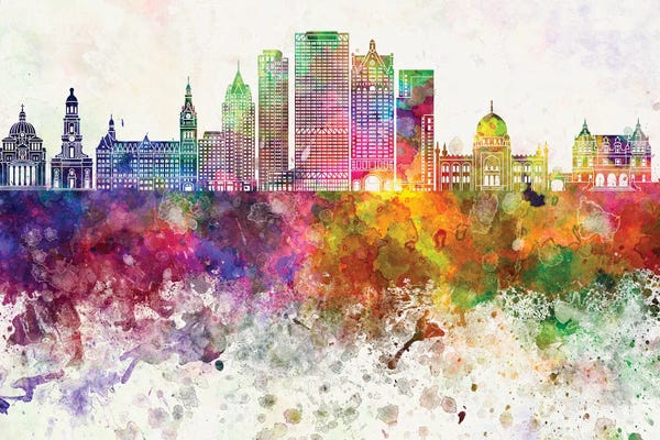 Wisconsin: Milwaukee II Skyline In Watercolor Background by Paul Rommer