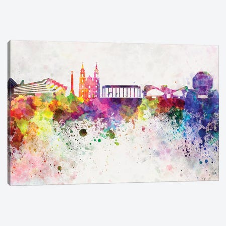 Minsk Skyline In Watercolor Background Canvas Print #PUR1557} by Paul Rommer Art Print