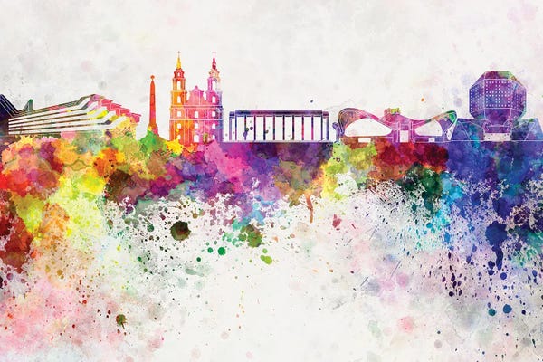 Minsk Skyline In Watercolor Background