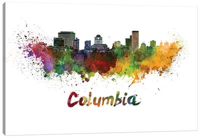 Columbia Skyline In Watercolor Canvas Art Print - South Carolina Art