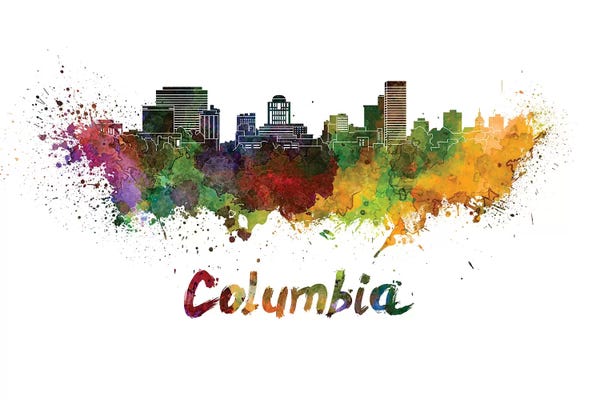 Paul Rommer: Columbia Skyline In Watercolor by Paul Rommer