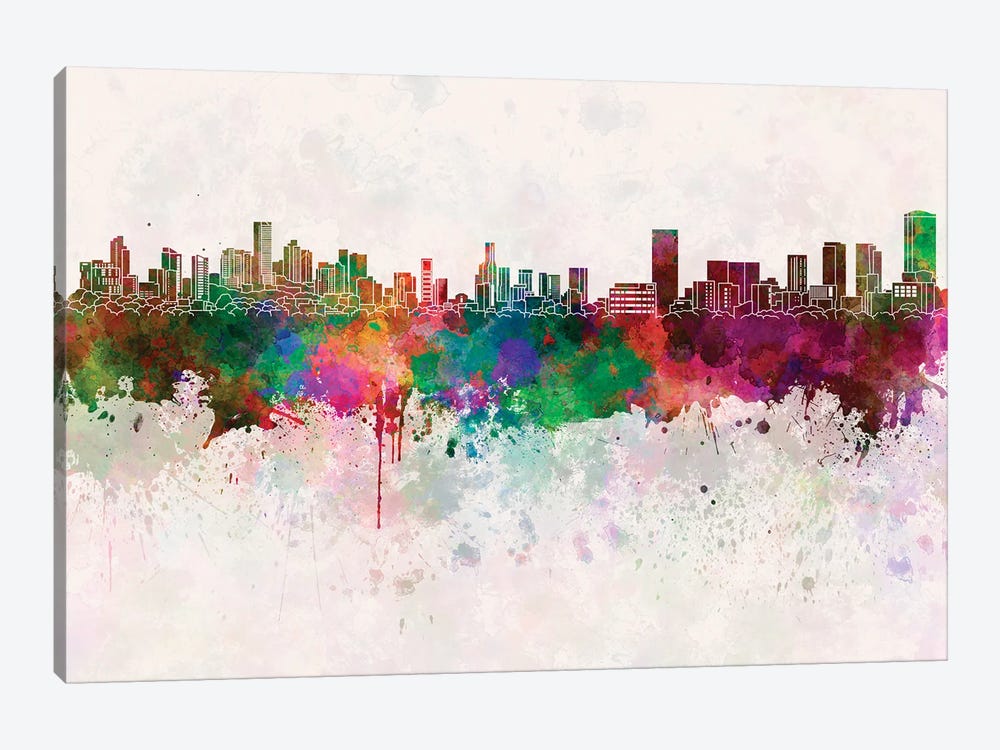 Monterrey Skyline In Watercolor Background by Paul Rommer 1-piece Canvas Art Print