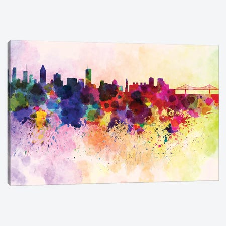 Montreal Skyline In Watercolor Background Canvas Print #PUR1564} by Paul Rommer Canvas Artwork