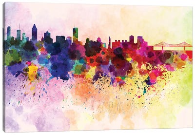 Montreal Skyline In Watercolor Background Canvas Art Print