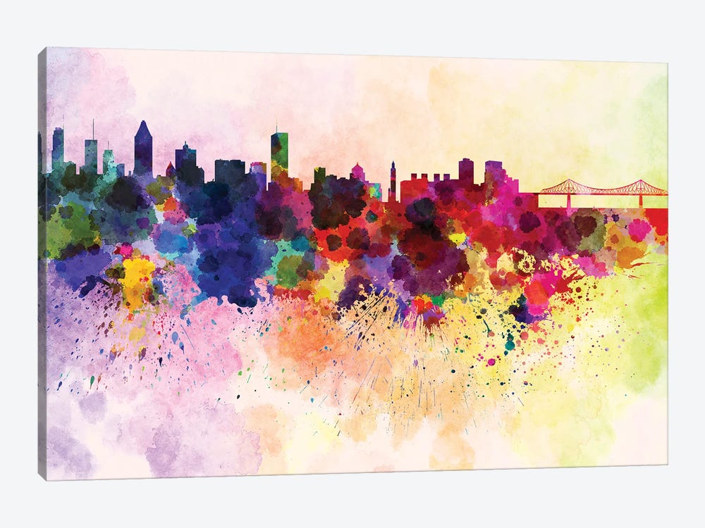 Montreal Skyline In Watercolor Background by Paul Rommer 1-piece Canvas Wall Art
